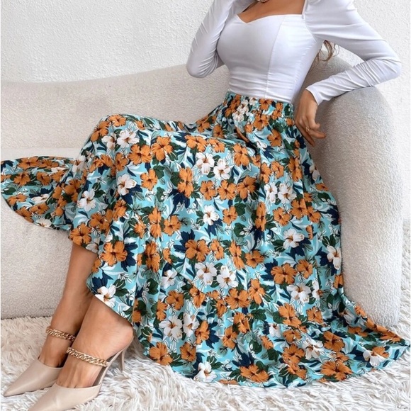 Boho floral print high waisted flowy maxi skirt - Picture 4 of 9